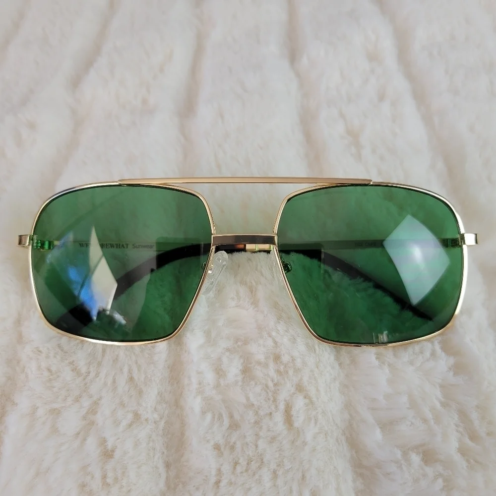 WE WORE WHAT // ltd ed square gold metal frame green lens sunglasses